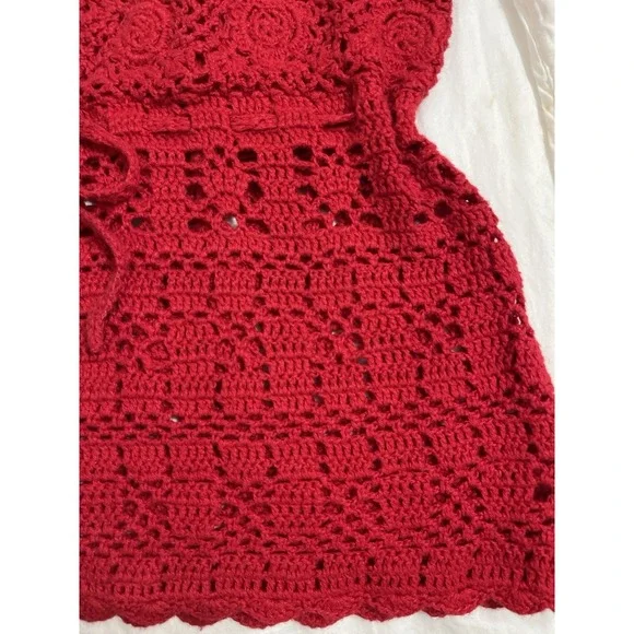 Babydoll Crochet Red Tank Top Size M BOHO Sheer Lined Bra Feminine Festival Airy - Picture 6 of 7